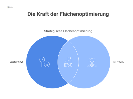 Kreislaufdiagramm zum strategischen Flächenmanagement, das den Prozess der Flächenoptimierung zeigt und die Balance zwischen Aufwand und Nutzen visualisiert.