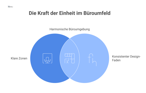 Isometrische Darstellung eines modernen Büros mit klar definierten Zonen, Wegeleitsystem und einem konsistenten Design, das alle Bereiche verbindet.