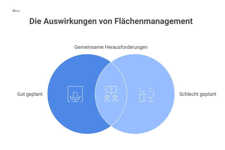 Folgen von Flächenmanagement Diagramm, das die Folgen von Flächenmanagement zeigt: Gute Planung führt zu Sicherheit, während schlechte Planung zu Risiken wie Unfällen führt.