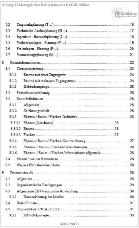 Inhaltsverzeichnis der CAD-Richtlinie mit wichtigen Inhaltpunkten